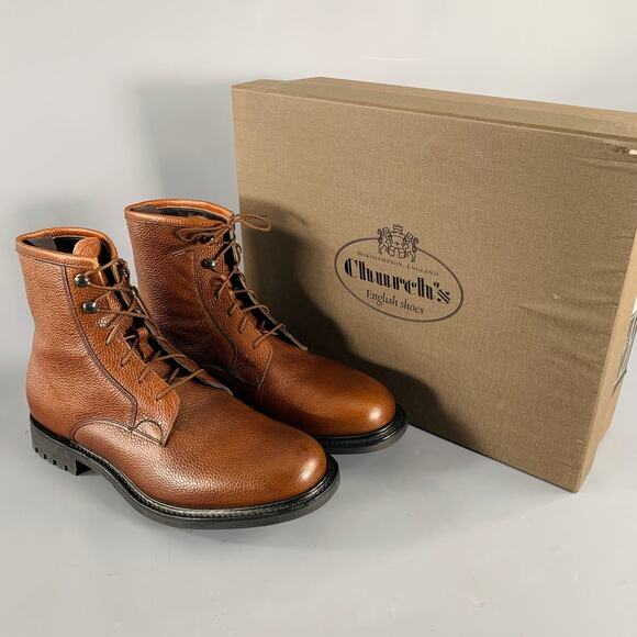 CHURCH\'S Size 7.5 -Wick Fur- Brown Pebble Grain Leather Boots main image 3